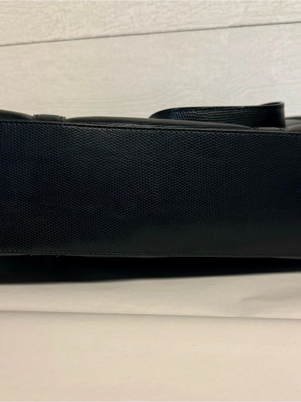Diane Von Furstenberg Black Textured Leather Tote with Silver Buckles